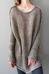 Crew Neck Asymmetric Hem Plain Sweaters