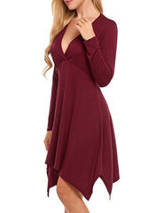 Women Solid V Neck Long Sleeve Irregular Casual Dress