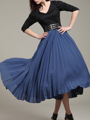V-Neck Patchwork Ruffled Hem Belt Color Block Plain Skater Dress