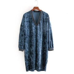 V-Neck Autumn Velvet Mini Dress