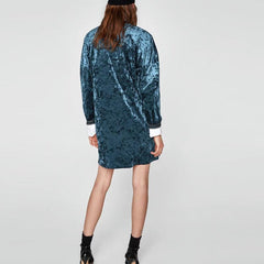 V-Neck Autumn Velvet Mini Dress