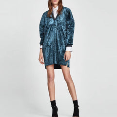 V-Neck Autumn Velvet Mini Dress