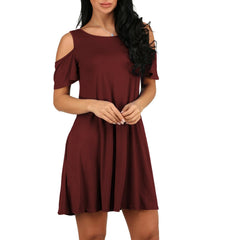 Women Patchwork Multi-Colored Off Shoulder Casual Dress