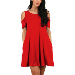 Women Patchwork Multi-Colored Off Shoulder Casual Dress