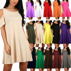Women Patchwork Multi-Colored Off Shoulder Casual Dress