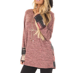 Fashion Plaid Patchwork Round Neck Long Sleeve T-Shirts