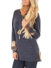 Fashion Plaid Patchwork Round Neck Long Sleeve T-Shirts