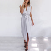 Deep V Collar Sexy Lace Up Sleeveless Maxi Dresses