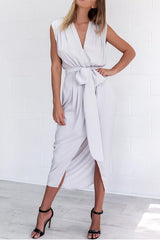 Deep V Collar Sexy Lace Up Sleeveless Maxi Dresses