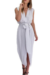 Deep V Collar Sexy Lace Up Sleeveless Maxi Dresses