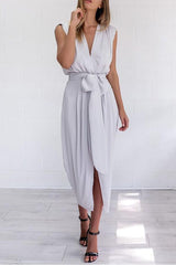 Deep V Collar Sexy Lace Up Sleeveless Maxi Dresses