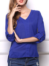 Autumn Spring Summer Polyester Women V-Neck Plain Long Sleeve Blouses