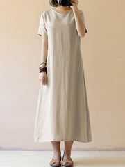 Round Neck Plain Maxi Dress