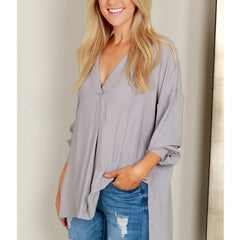 Women Casual Patchwork Chiffon Irregular Loose Blouse