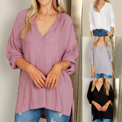 Women Casual Patchwork Chiffon Irregular Loose Blouse