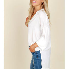 Women Casual Patchwork Chiffon Irregular Loose Blouse