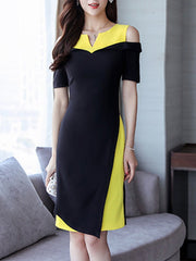 Round Neck Color Block Bodycon Dress