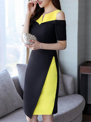 Round Neck Color Block Bodycon Dress