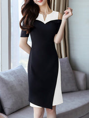 Round Neck Color Block Bodycon Dress