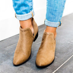 Plain Low Heeled Velvet Point Toe Outdoor Ankle Boots