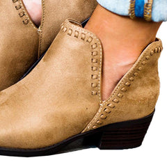 Plain Low Heeled Velvet Point Toe Outdoor Ankle Boots