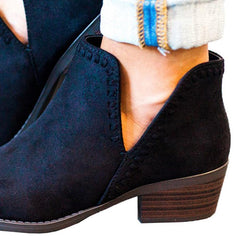 Plain Low Heeled Velvet Point Toe Outdoor Ankle Boots