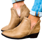 Plain Low Heeled Velvet Point Toe Outdoor Ankle Boots