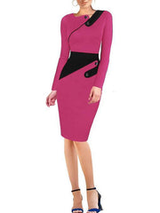Asymmetric Neck Colouring Bodycon Dress