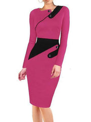 Asymmetric Neck Colouring Bodycon Dress