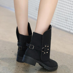 Women Stylish Pleated Design Plus Size Martin Boots