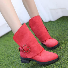 Women Stylish Pleated Design Plus Size Martin Boots