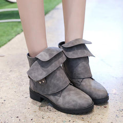 Women Stylish Pleated Design Plus Size Martin Boots