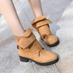 Women Stylish Pleated Design Plus Size Martin Boots