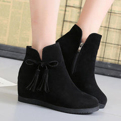 Plain Invisible High Heeled Velvet Round Toe Outdoor Ankle Boots