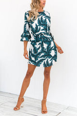Fashion Jewel Neck Floral Print Mini Dress