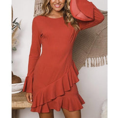 Elegant Round Neck Ruffles Casual Dress