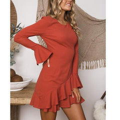 Elegant Round Neck Ruffles Casual Dress