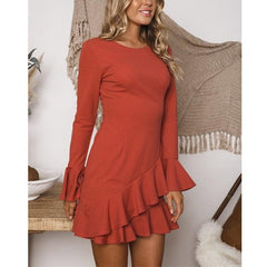 Elegant Round Neck Ruffles Casual Dress