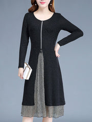 Round Neck Fake Two-Piece Plain Maxi Dress