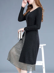 Round Neck Fake Two-Piece Plain Maxi Dress