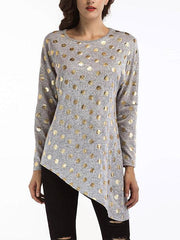Round Neck Dot Printed Long Sleeve Blouse