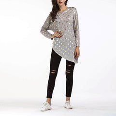 Round Neck Dot Printed Long Sleeve Blouse