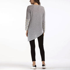 Round Neck Dot Printed Long Sleeve Blouse