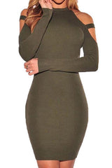 Crew Neck Plain Long Sleeve Bodycon Dresses