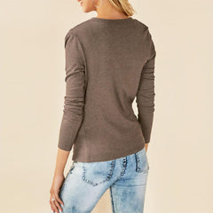 Round Neck Asymmetrical Pleated Long Sleeve T-Shirts