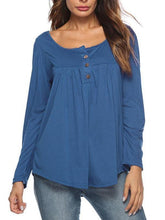 Round Neck Button Long Sleeve Plain Casual T-Shirts