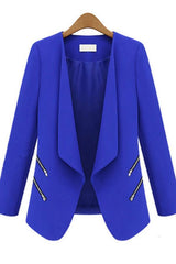 Notch Lapel Asymmetric Hem Plain Blazers