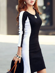 Round Neck Color Block Bodycon Dress