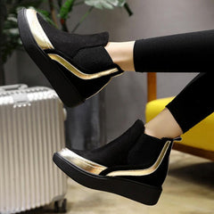 Color Block Low Heeled Velvet Round Toe Casual Flat Boots