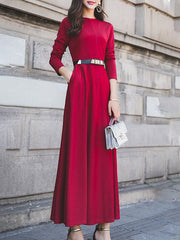 Round Neck Patch Pocket Plain Maxi Dress